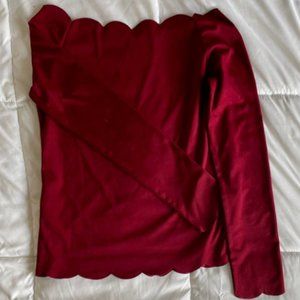 Gorgeous Deep Red Scalloped Boatneck L